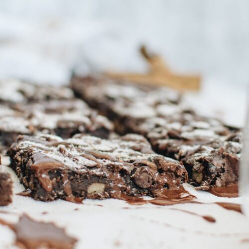 Black Bean Brownies on a white surface.