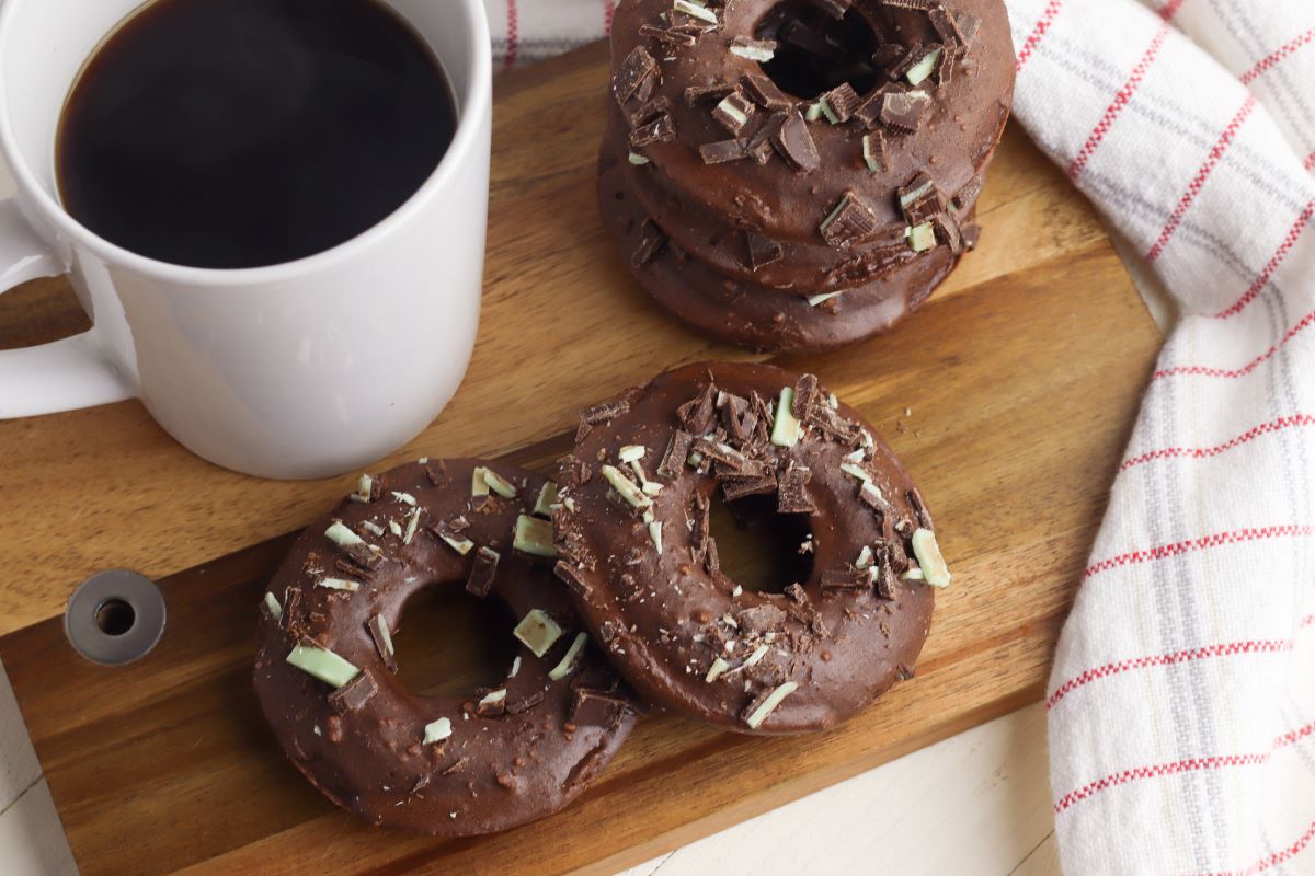 Gluten Free Chocolate Donuts with coffee.