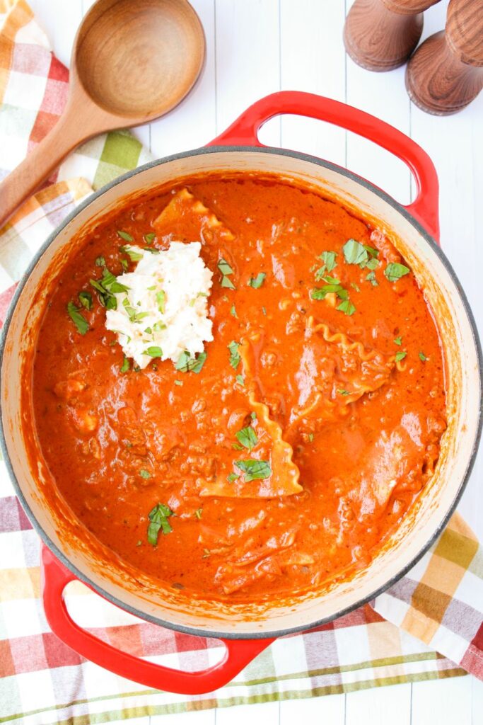 Gluten Free Lasagna Soup in a large pot.