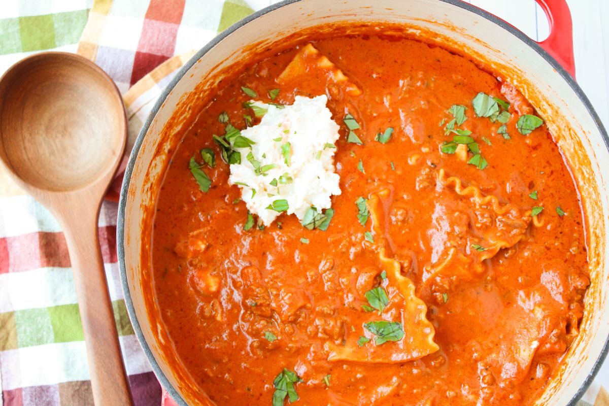 Gluten Free Lasagna Soup in a large pot.