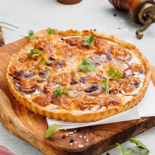 Gluten Free Onion Tart on a plate.