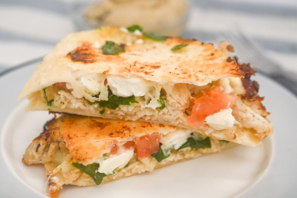 A Mediterranean Quesadilla on a white plate.