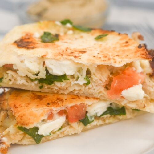 A Mediterranean Quesadilla on a white plate.